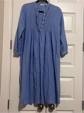 LL Bean Dobby Nightgown Flannel Dark Blue Pintuck Prairie Cottagecore